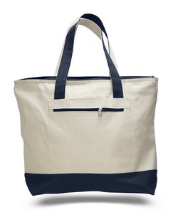 Q1300  - Canvas Zipper Tote Bag (with color handles)